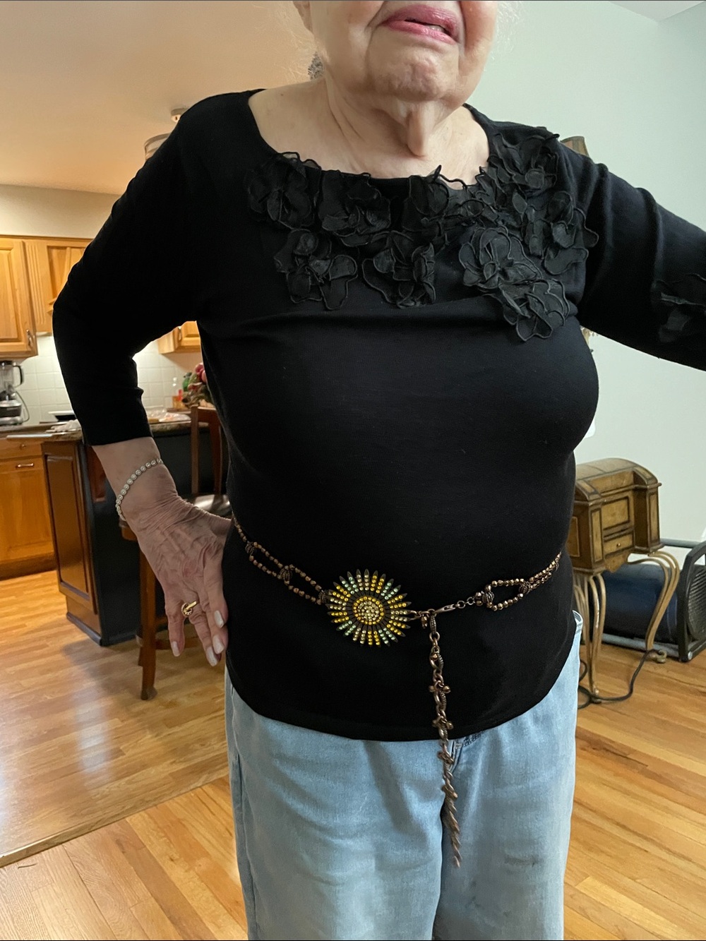Sunflower Pendant belt in Antique Copper with Yellow Accents